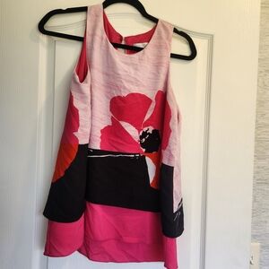 New York & Company Pink and Black Floral Blouse Size S Euc*